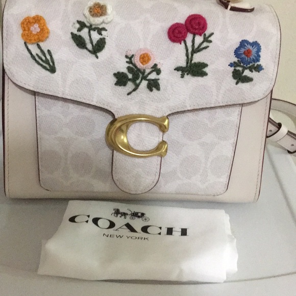 Coach Handbags - COPY - Coach chalk leather & signature canvas SM Tabby